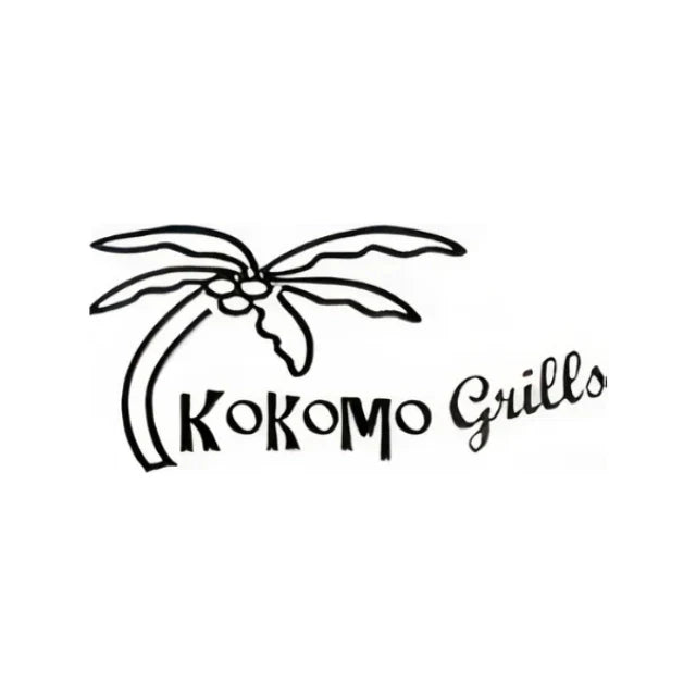 Emblem of KoKoMo Grills, highlighting a grill motif alongside the brand's name in an eye-catching font.