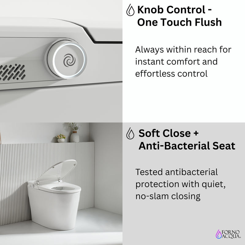 FORNO ACQUA Luxurious Smart Toilet. Includes Auto Flush, Powerful Flush, sleek tankless design Ideal for Powder Rooms.