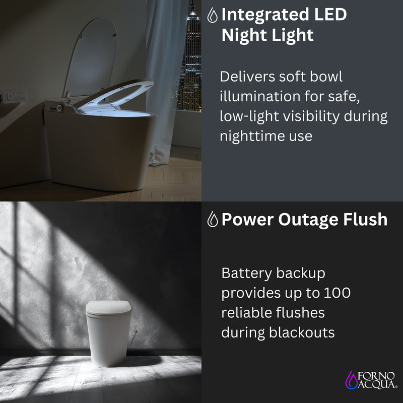 FORNO ACQUA Luxurious Smart Toilet. Includes Auto Flush, Auto Lid, Powerful Flush, sleek tankless design Ideal for Powder Rooms.