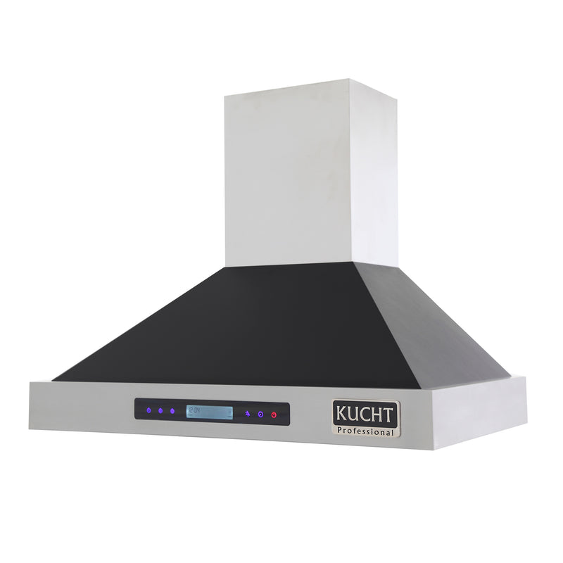 Kucht Professional 30" 900 CFM Wall Mount Range Hood in Black, Digital Controls, KRH3015-K