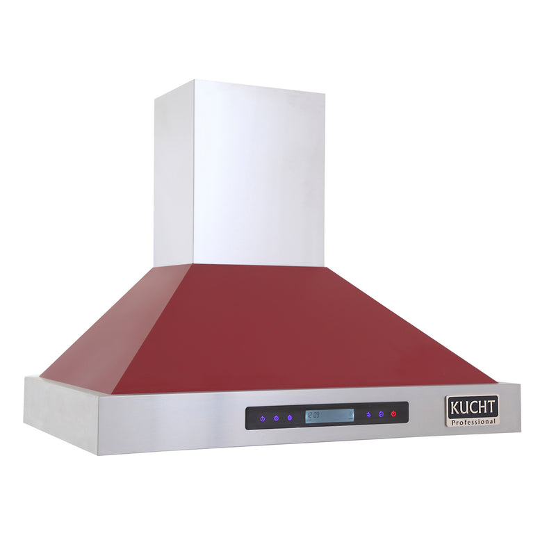 Kucht Professional 30" 900 CFM Wall Mount Range Hood in Red, Digital Controls, KRH3015-R