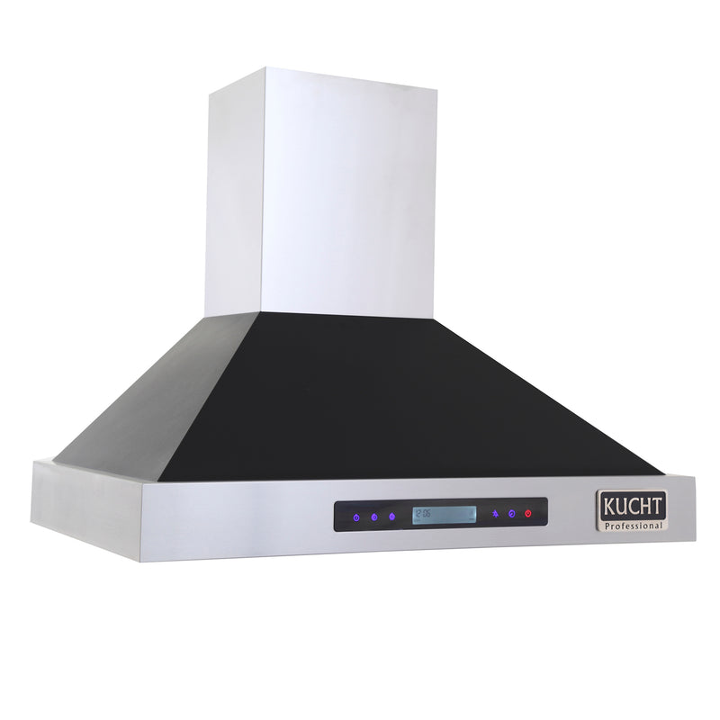 Kucht Professional 36" 900 CFM Wall Mount Range Hood in Black, Digital Controls, KRH3615-K