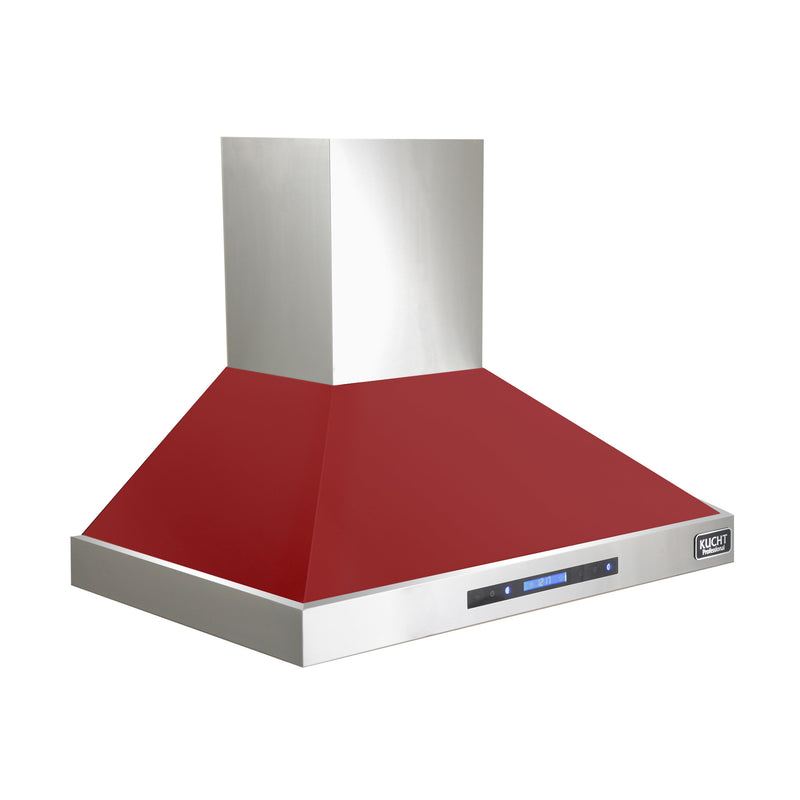 Kucht Professional 36" 900 CFM Wall Mount Range Hood in Red, Digital Controls, KRH3615-R