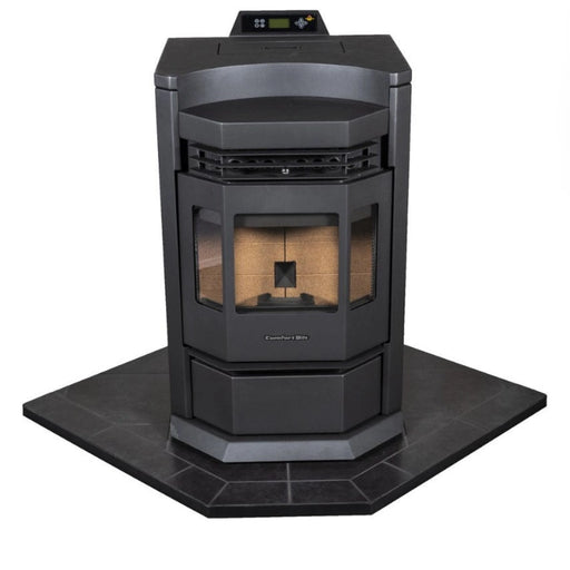 Black pellet stove on a white background