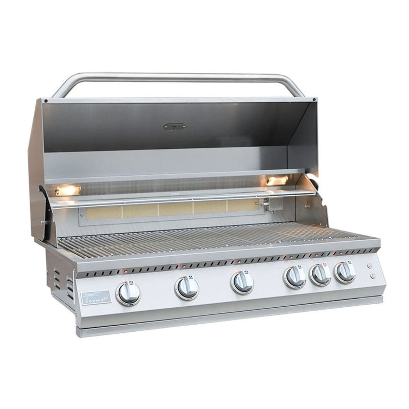 Kokomo Grills 40” Professional Built in Gas Grill with 5 stainless steel burners, built-in lighting, and a large cooking surface.