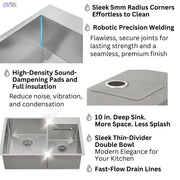 FORNO ACQUA 33 in. Drop-In/Undermount 40/60 Double Bowl Sink with Retractable Faucet & Waterfall
