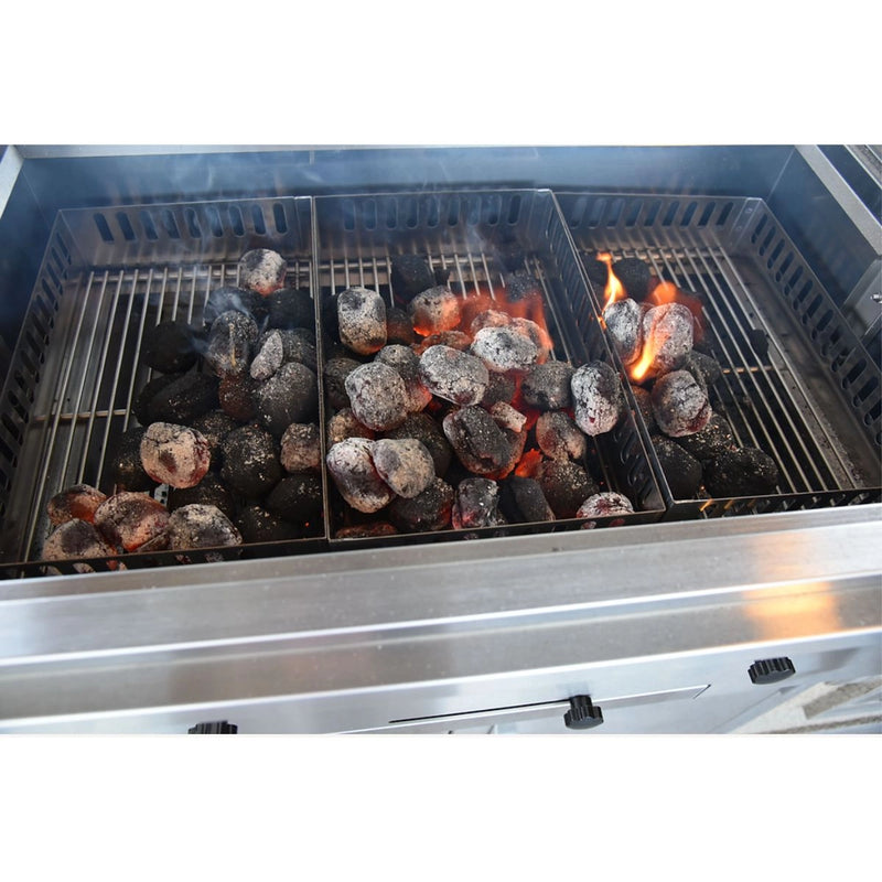 Kokomo Grills 32” Built in Charcoal Grill KO-CHAR32 with 304 stainless steel, adjustable charcoal tray, and air dampers heating charcoal.