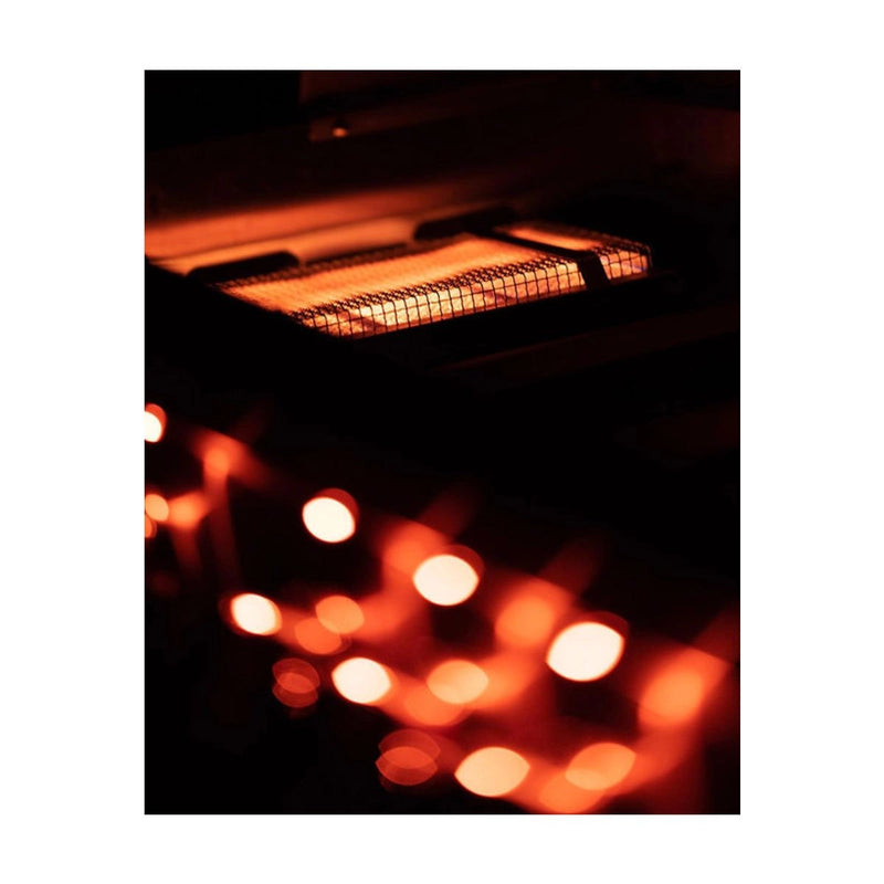 Kokomo Grills 32” Professional Built-In Gas Grill with ceramic sear briquette system and illuminated control knobs in stainless steel.