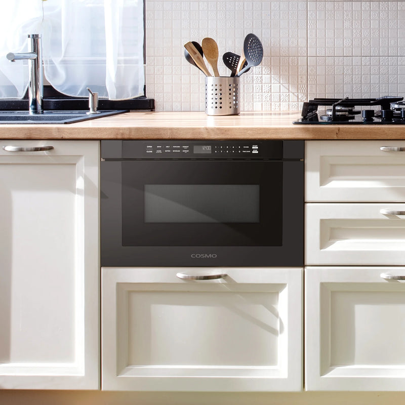 Cosmo 24" Haven Collection Microwave Drawer in Matte Black, 1.2 cu. ft., 1000W, Touch Controls, COS-12MWDBK-NH