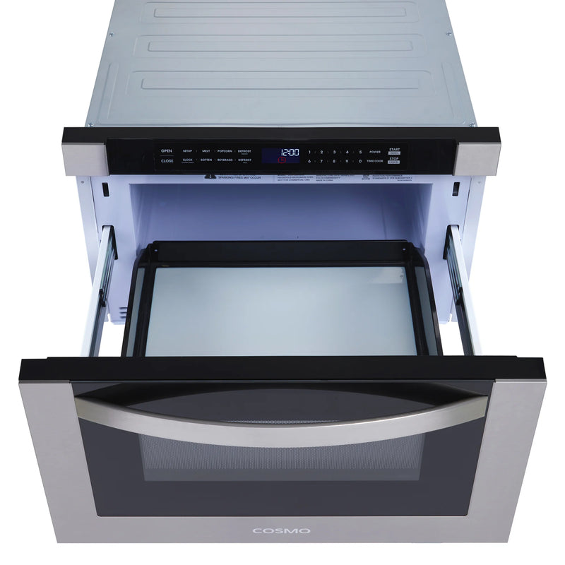 Cosmo 24" Built-In Microwave Drawer in Stainless Steel, 1000 Watts, 11 Power Levels, Automatic Presets, COS-12MWDSS