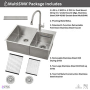 FORNO ACQUA 33 in. Drop-In/Undermount 40/60 Double Bowl Sink with Retractable Faucet & Waterfall