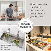 FORNO ACQUA 45 in. Drop-In/Undermount 3-Level Workstation Sink with Two Faucets & Glass Rinser