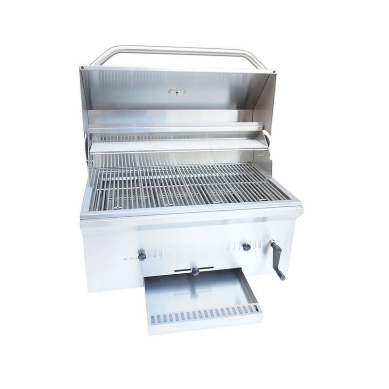 Kokomo Grills 32” Built in Charcoal Grill with 304 stainless steel, adjustable charcoal tray, air dampers, and front ash clean-out.