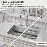 FORNO ACQUA 33 in. Drop-In/Undermount 3-Level Workstation Sink with Waterfall Faucet & Glass Rinser