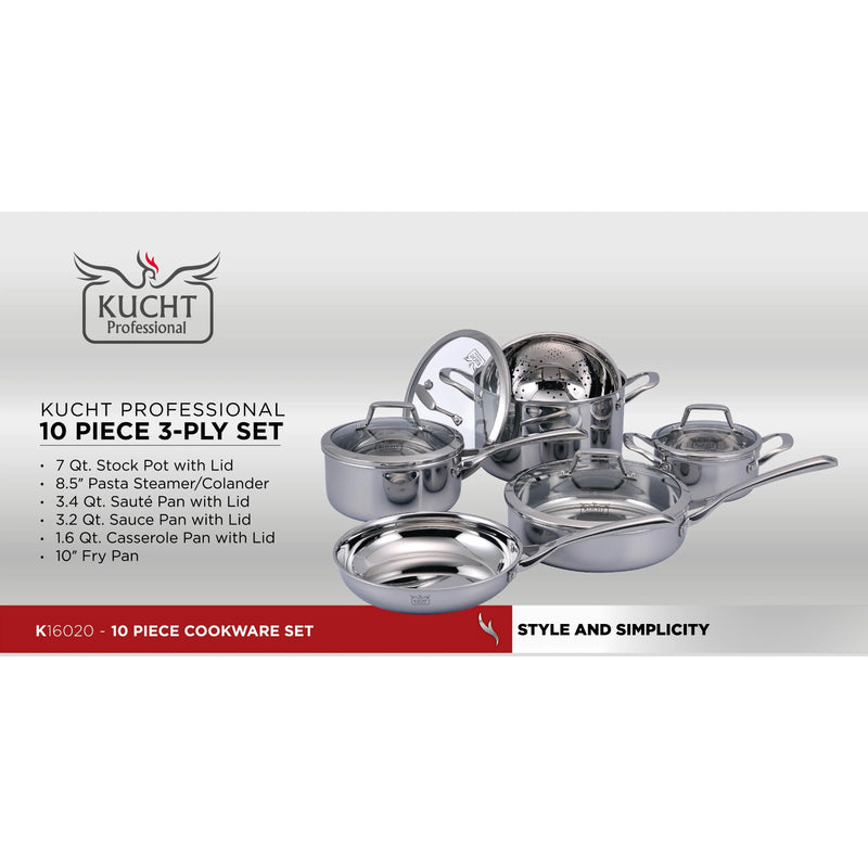 Kucht Culinary 3-Ply Stainless Steel 10 Piece Cookware Set, K16020