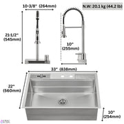 FORNO ACQUA 33 in. Drop-In/Undermount 3-Level MultiSINK Workstation Sink with Waterfall Faucet & Glass Rinser