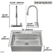 FORNO ACQUA 33 in. Drop-In/Undermount MultiSINK Workstation Sink with Waterfall Faucet & Glass Rinser
