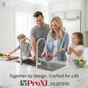 FORNO ACQUA 45 in. Drop-In/Undermount 3-Level Workstation Sink with Two Faucets & Glass Rinser