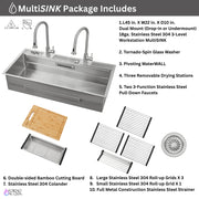 FORNO ACQUA 45 in. Drop-In/Undermount 3-Level Workstation Sink with Two Faucets & Glass Rinser