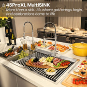 FORNO ACQUA 45 in. Drop-In/Undermount 3-Level Workstation Sink with Two Faucets & Glass Rinser