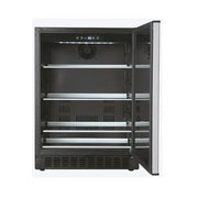 Kokomo Grills Professional Luxury Outdoor Kitchen Refrigerator KO-LUX-FRIDGE with 5.5 cu ft, stainless steel, reversible door, and built-in lighting.