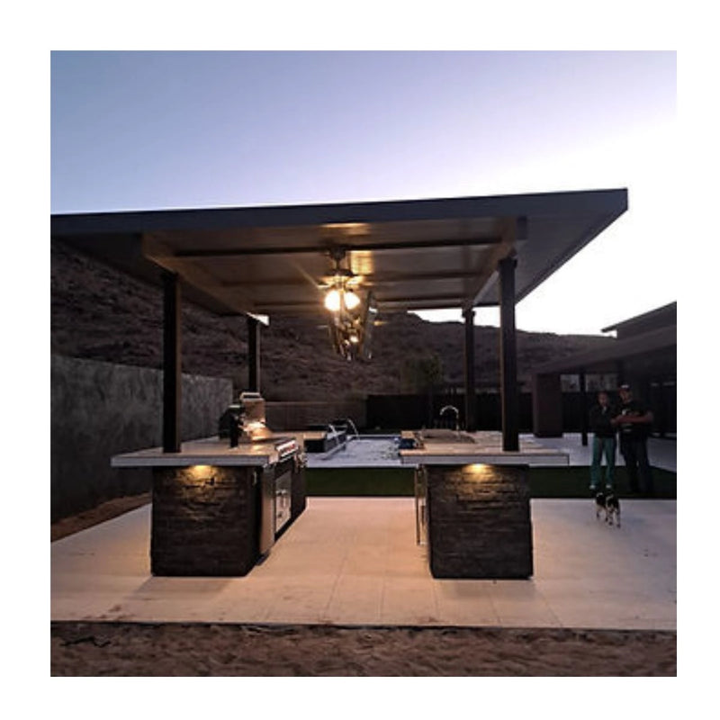 Kokomo Grills Big Island Sports Bar Outdoor Kitchen Grill with dual TVs, stainless steel doors, and a covered bar design for entertaining.