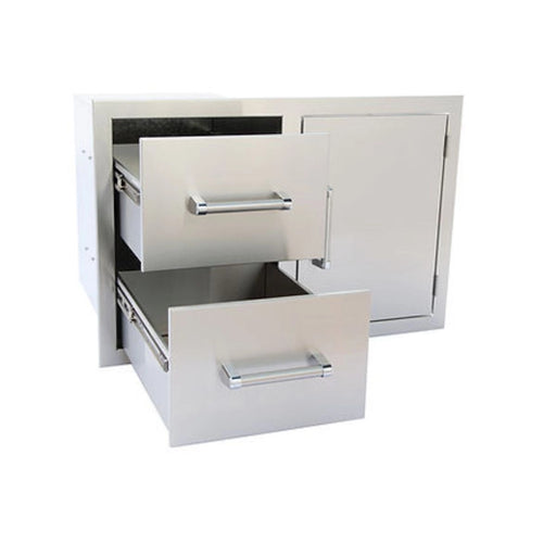 Kokomo Grills Outdoor Kitchen Stainless Steel Two Drawer - One Door Combo with polished bar handles and waterproof drawers