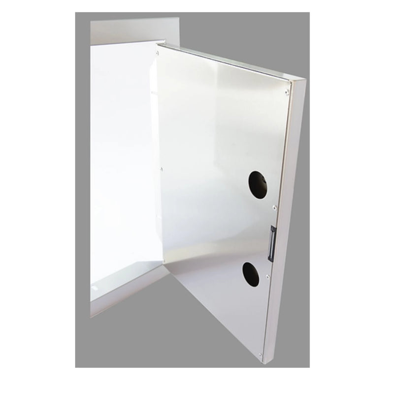Kokomo Grills 30 Inch Stainless Steel Access Doors with polished handles, dual wall, reversible swing, and magnet closure
