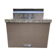 Kokomo Grills Fiji 4' BBQ Island with 4 Burner 32" stainless steel grill, Spectrum Brown stucco finish, and tile countertop.