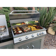 Kokomo Grills Teppanyaki, Griddle, Built-In BBQ Grill with side burner and storage drawers in stainless steel, 7'6" outdoor kitchen island.