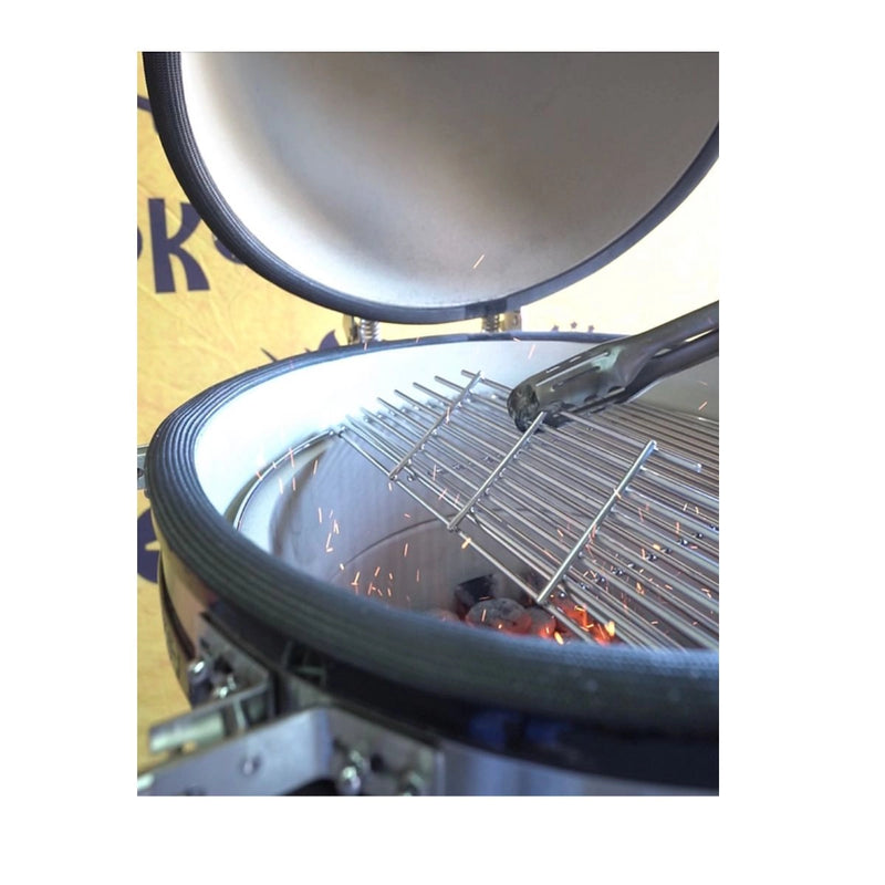 Kokomo Grills 21 Inch Kamado KoKoMo Ceramic BBQ Grill with premium ceramic construction, stainless steel grates, and black exterior.