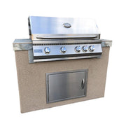 Kokomo Grills Panama 4' BBQ Island with 4 Burner 32" stainless steel built-in grill, stucco finish, tile countertop, and access door.