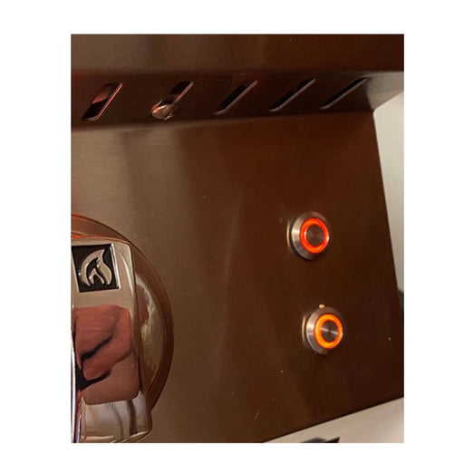 Kokomo Grills Replacement LED or Interior Light Control Switch KO-LED-SWITCH with illuminated round stainless steel buttons for outdoor grills.
