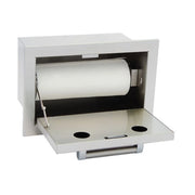 Kokomo Grills Outdoor Kitchen Stainless Steel Paper Towel Holder with enclosed design, polished bar handle, vertical or horizontal mounting.