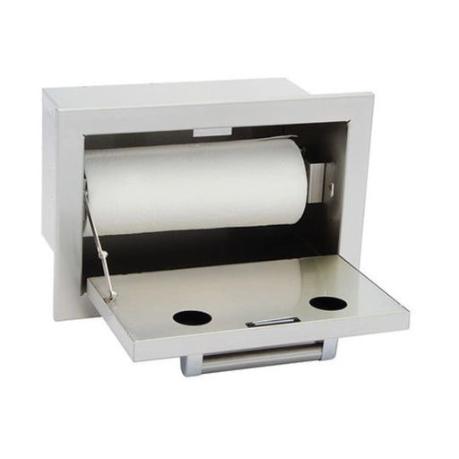 Kokomo Grills Outdoor Kitchen Stainless Steel Paper Towel Holder with enclosed design, polished bar handle, vertical or horizontal mounting.