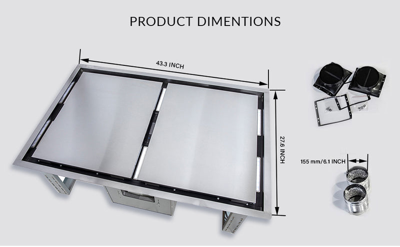Forno Arezzo 44" 1200 CFM Recessed Ceiling Range Hood in Stainless Steel, Hybrid Filters, Remote Control, FRHRE5312-44