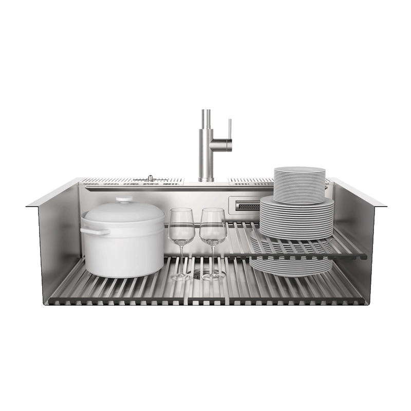 FORNO ACQUA 33 in. Drop-In/Undermount MultiSINK Workstation Sink with Waterfall Faucet & Glass Rinser