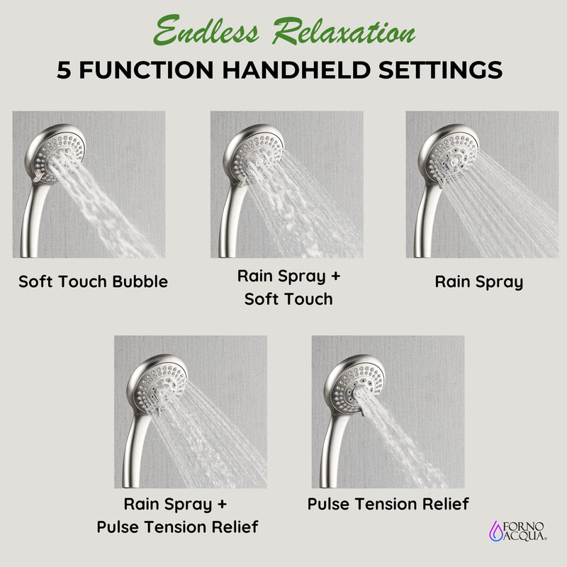 Forno Acqua Shower Column System with 6-Function Rain Shower, 5-Function Handheld, 3-Function Body Jet in Brushed Nickel, SCW2BN-C2
