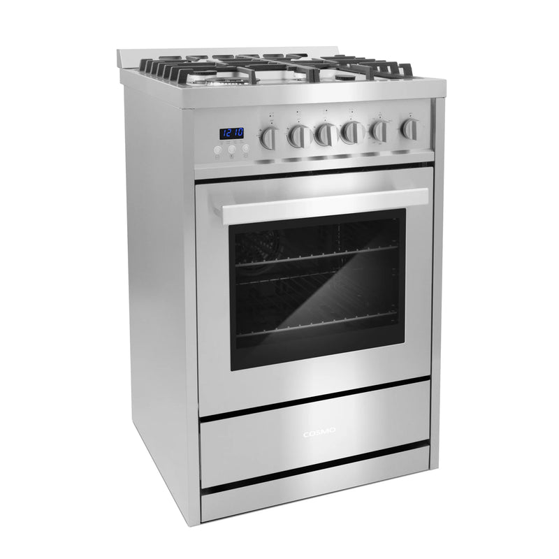 Cosmo 24" Nebula Collection 2.73 cu. ft. Freestanding Gas Range in Stainless Steel, Convection Oven, 4 Sealed Burners, COS-244AGC
