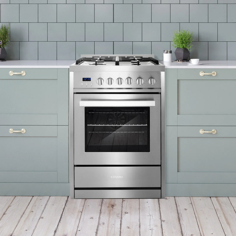 Cosmo 24" Nebula Collection 2.73 cu. ft. Freestanding Gas Range in Stainless Steel, Convection Oven, 4 Sealed Burners, COS-244AGC