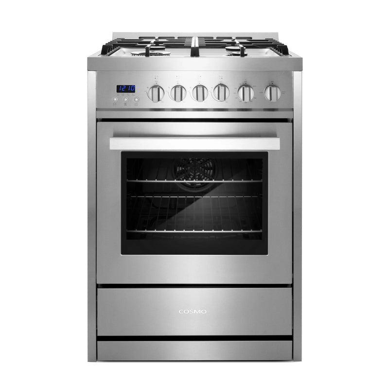 Cosmo 24" Nebula Collection 2.73 cu. ft. Freestanding Gas Range in Stainless Steel, Convection Oven, 4 Sealed Burners, COS-244AGC
