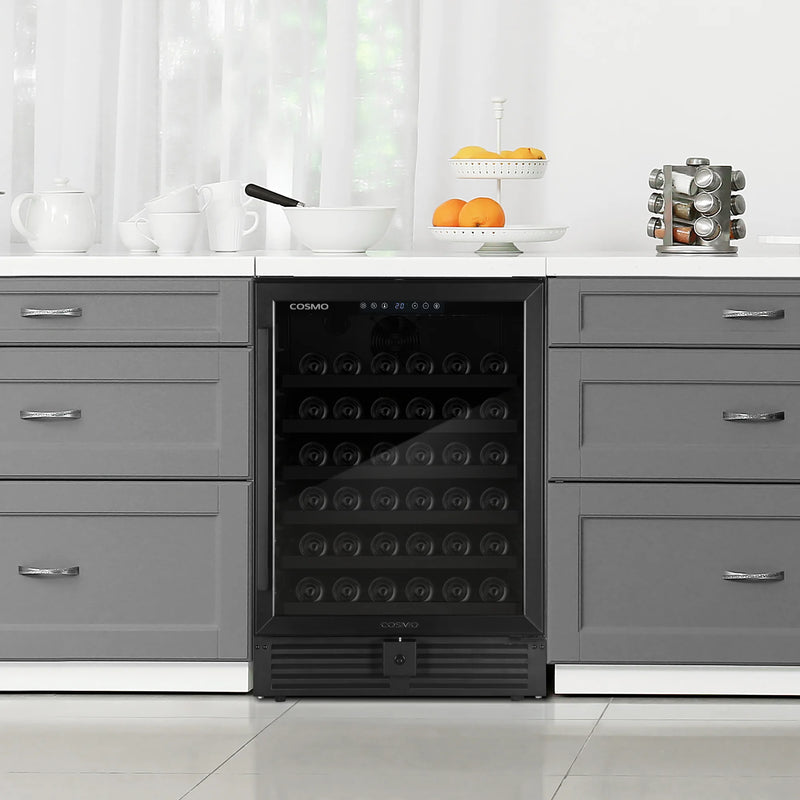 Cosmo 24" Lumin Collection Wine Cooler in Matte Black, 52-Bottle Capacity, LED Lighting, COS-24BIWCS-BK