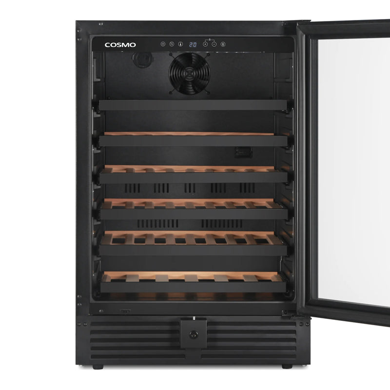 Cosmo 24" Lumin Collection Wine Cooler in Matte Black, 52-Bottle Capacity, LED Lighting, COS-24BIWCS-BK