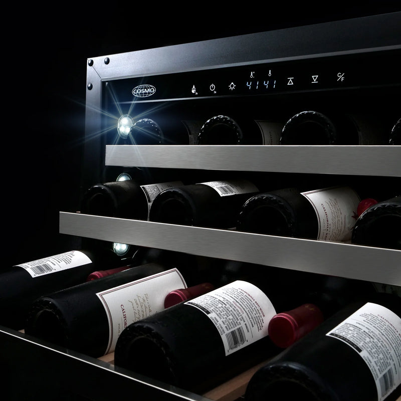 Cosmo 24" Single Zone Compressor Wine Cooler in Stainless Steel, 48-Bottle Capacity, Digital Touchpad Control, COS-24BIWCS
