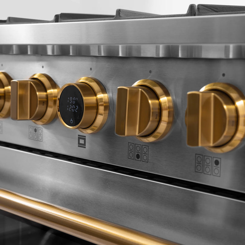 Kucht 36" 5.2 cu ft. Propane Gas Dual Fuel Range in Stainless Steel with Gold Knobs, KXP36-GL/LP