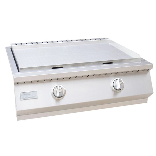 Kokomo Grills Griddle 30 Inch Outdoor Kitchen with stainless steel, dual knobs, 304-grade rust-resistant construction, and large cooking surface.