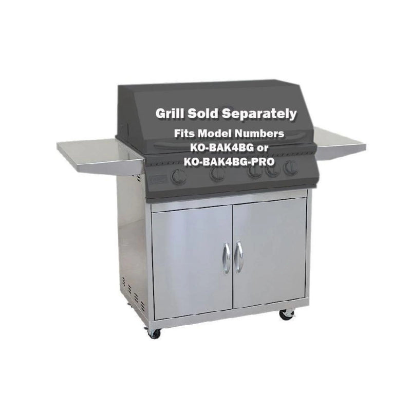 Kokomo Grills Cart Models stainless steel grill cart with side shelving, dual access doors, and caster wheels for easy mobility.