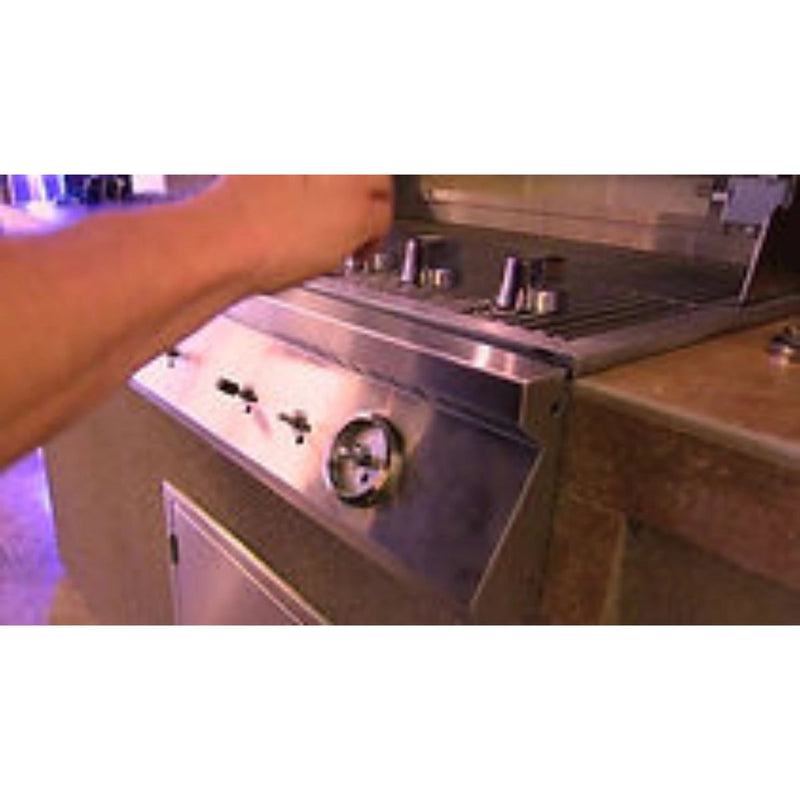 Kokomo Grills Back Burner Valve and Universal side burner valve RP-BAK-IRV with durable metal knobs on stainless steel grill panel.