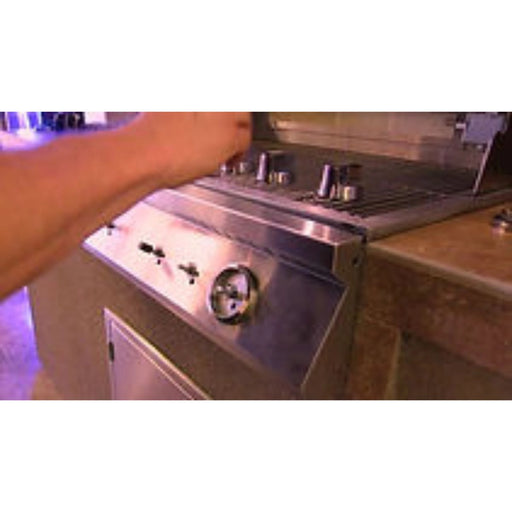 Kokomo Grills Back Burner Valve and Universal side burner valve RP-BAK-IRV with durable metal knobs on stainless steel grill panel.