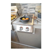 Kokomo Grills Professional Double Side Burner with dual 12,000 BTU cast brass burners, stainless steel, illuminated knobs, and removable cover.